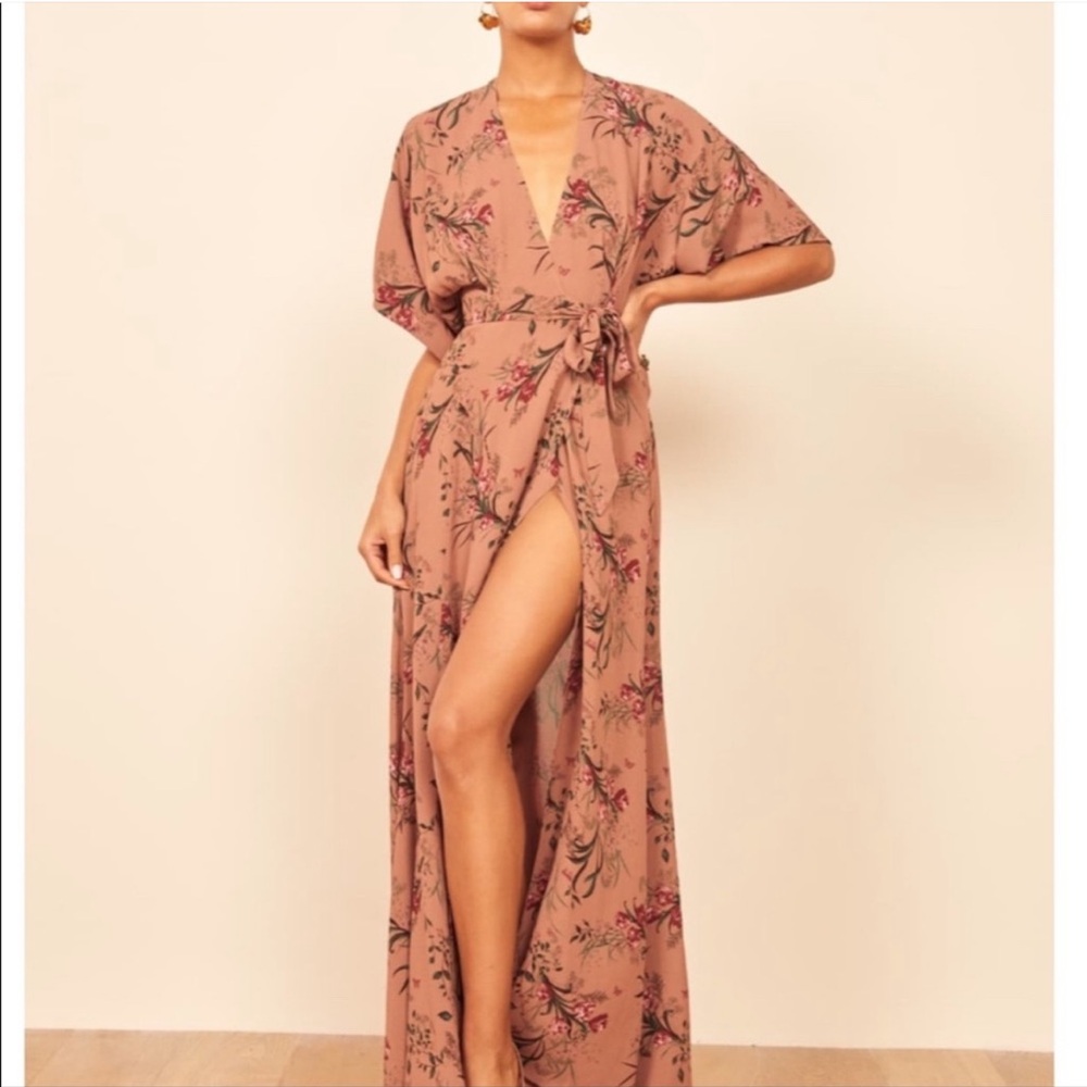 Reformation Dusty Rose Floral Maxi Wrap Dress NWT